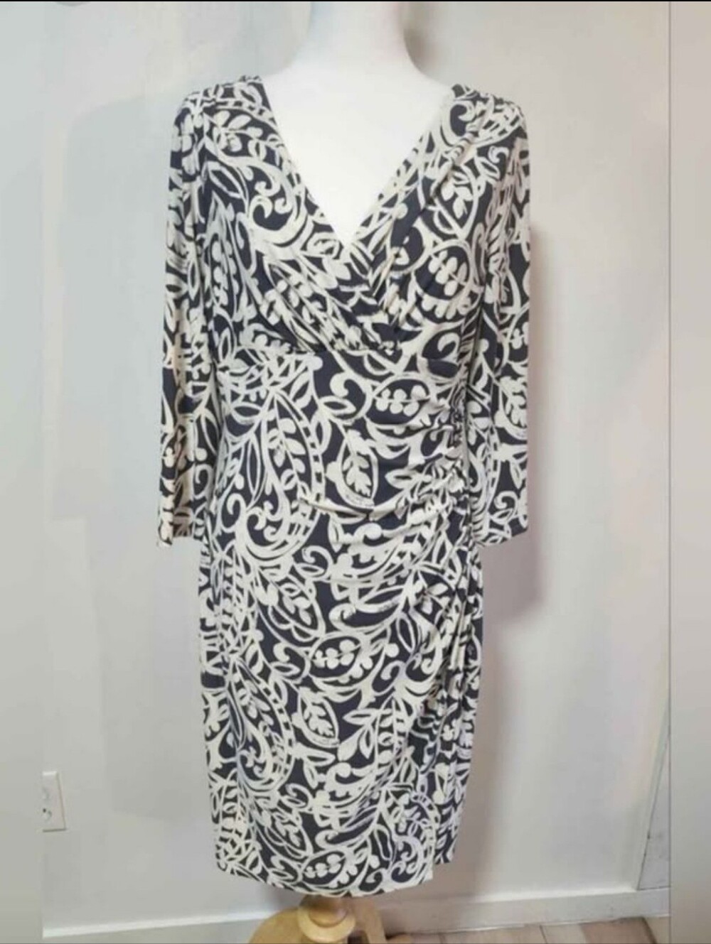 Ralph Lauren Gray and White Printed Women's Dress